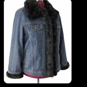 Dennis Basso Denim Jacket w/ Removable Black Faux Fur Lining – Size M